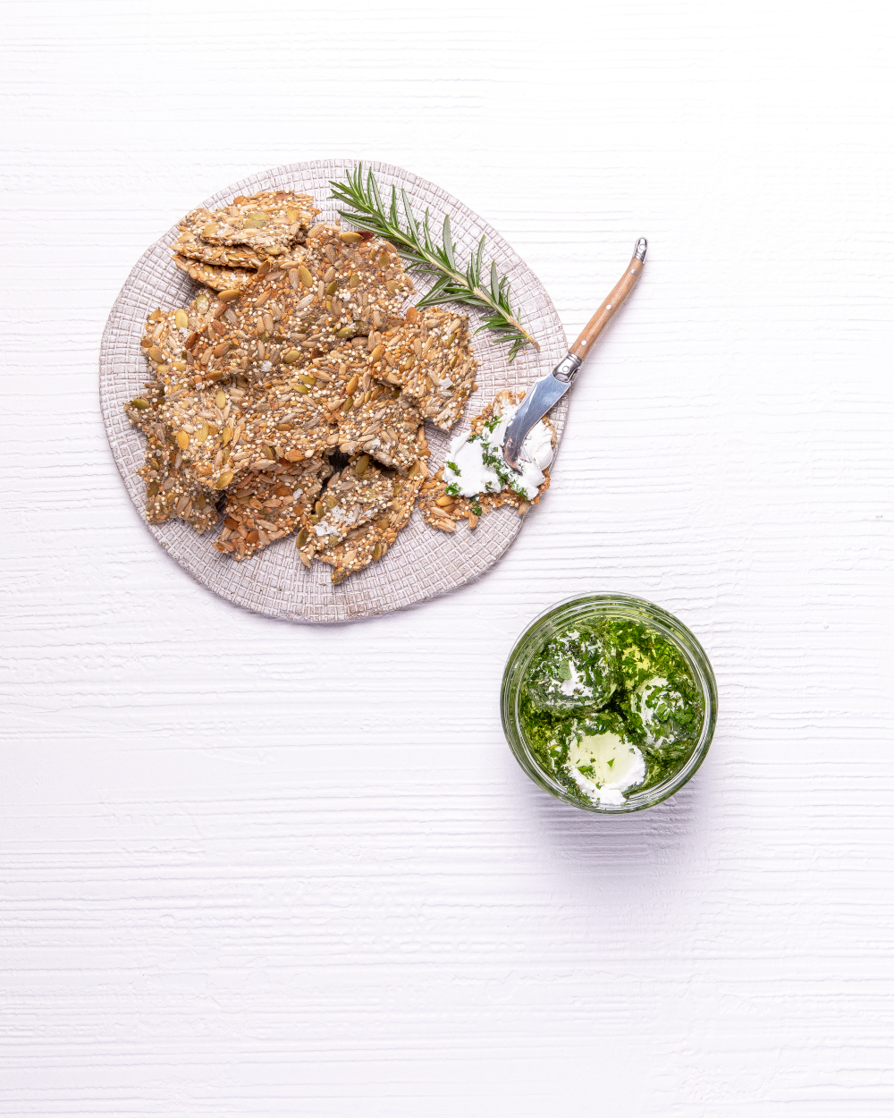 Rosemary and Sea Salt Seed Crackers with Vegan Labne - AZALEA